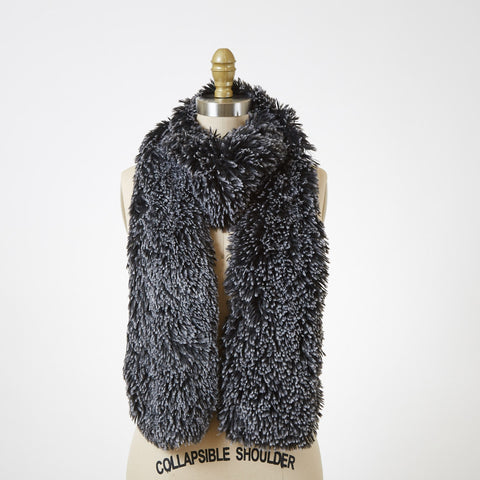 Silver Tipped Fox in Black Luxury Faux Fur Scarf