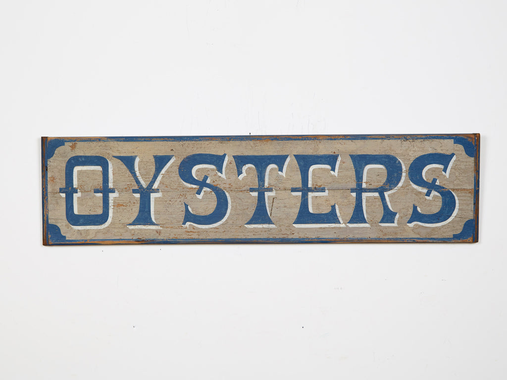 Oysters, Blue Letters/White Shadow, Blue Border on Gray Americana Art