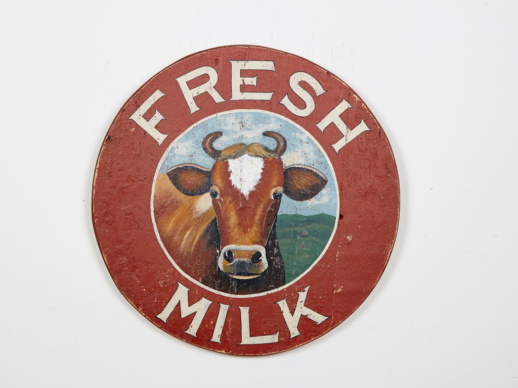 Fresh Milk Sign, Round Americana Art