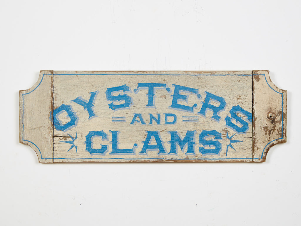 Oysters and Clams, Gray, Blue Letters Americana Art