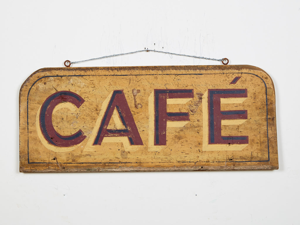 Cafe, Maroon Letters, Yellow Background Americana Art