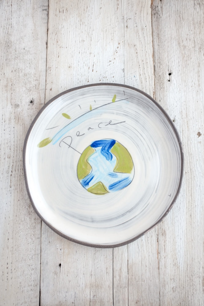 Peace Large Round Plate Hand Painted Ceramic