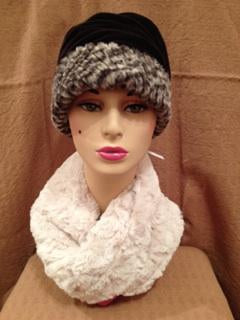 Cobblestone with Chocolate Velvet Luxury Faux Fur Ana Cloche Style Hat