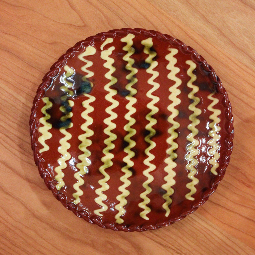 Redware 7'' Plate with White Squiggly Lines