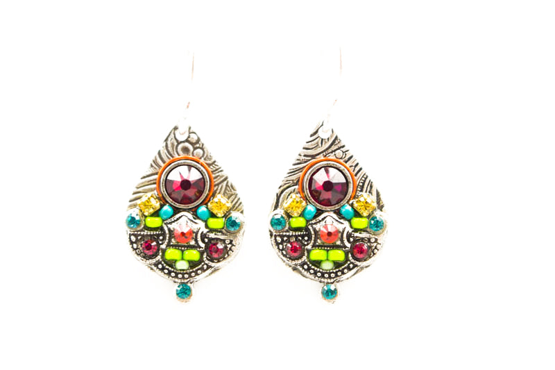 Ruby Mosaic Detailed Drop Earrings by Firefly Jewelry
