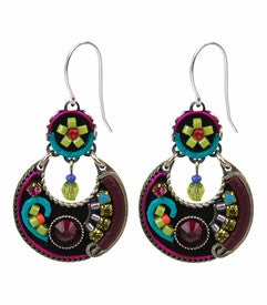 Multi Color Black Background Mosaic Earrings by Firefly Jewelry