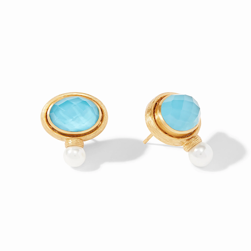 Simone Earring Gold Iridescent Pacific Blue and Pearl by Julie Vos