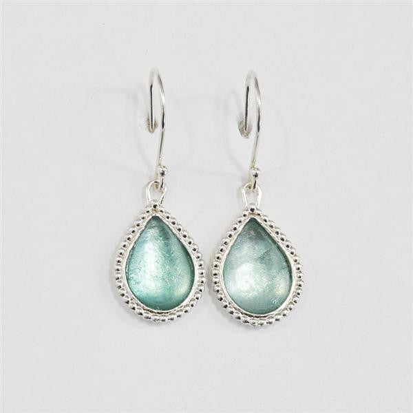 Beaded Edge Teardrop Washed Roman Glass Earrings