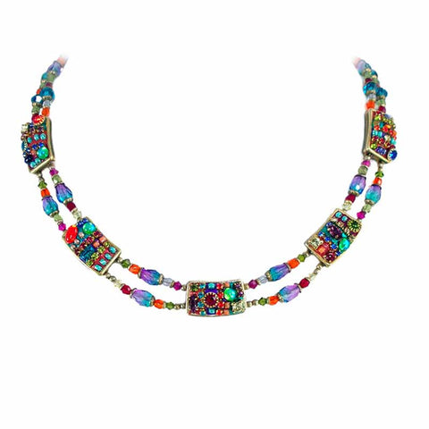 Multi Bright Square Design and Bead Necklace by Michal Golan