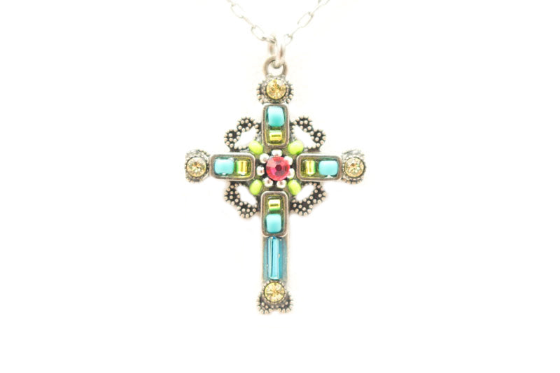 Light Turquoise Medium Ornate Cross by Firefly Jewelry