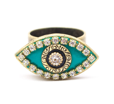 Teal, Gold, Black Eye Ring by Michal Golan