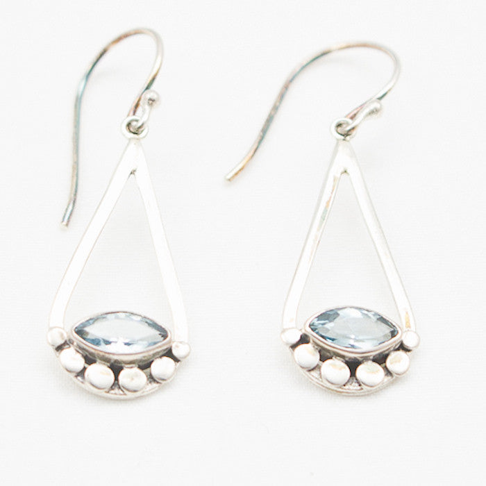 Sterling Silver Dangle with Faceted Marquise Blue Topaz Earrings