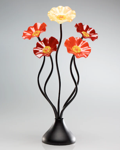Autumn Black Base 5 Flower Handblown Glass Bouquet