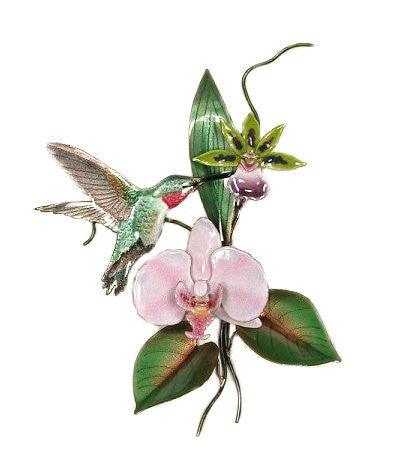 Broad Tailed Hummingbird with Pink Orchid Wall Art by Bovano Cheshire
