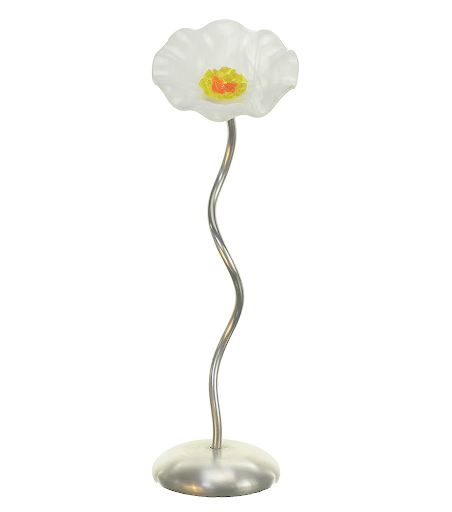 White Silver Base Single Handblown Glass Flower