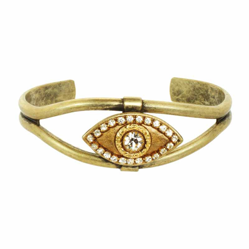 Gold and Crystal Eye Cuff Bracelet by Michal Golan