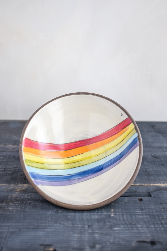 Rainbow Pasta Bowl Hand Painted Ceramic