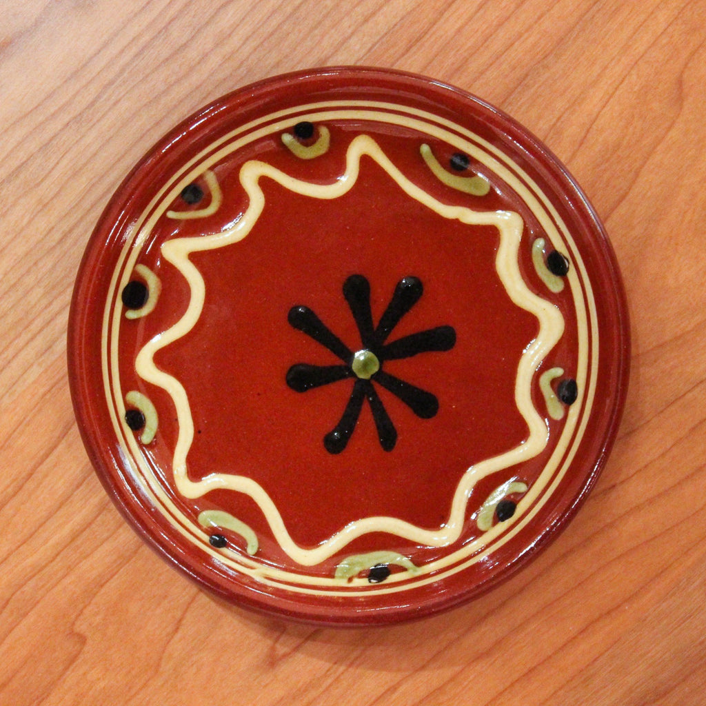 Redware Coaster with Black Snowflake