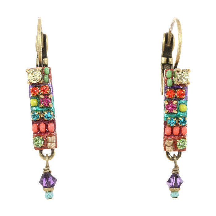 Multi Bright Skinny Rectanle with Dangle Earrings by Michal Golan