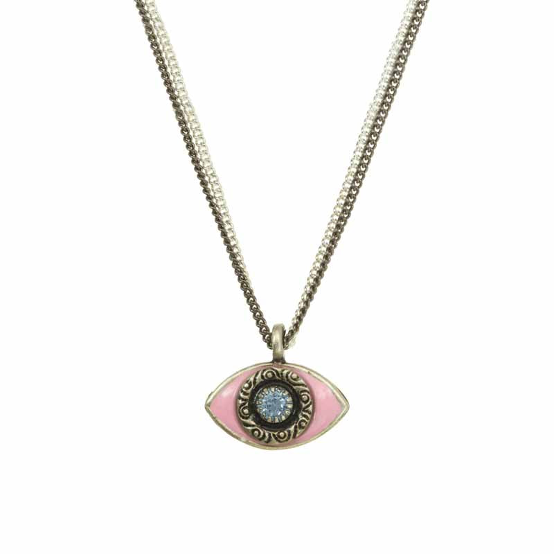 Pink Eye on Two Chains Necklace