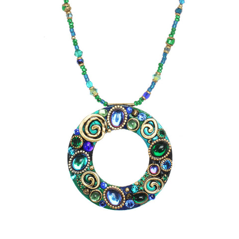 Emerald Open Circle Beaded Necklace by Michal Golan