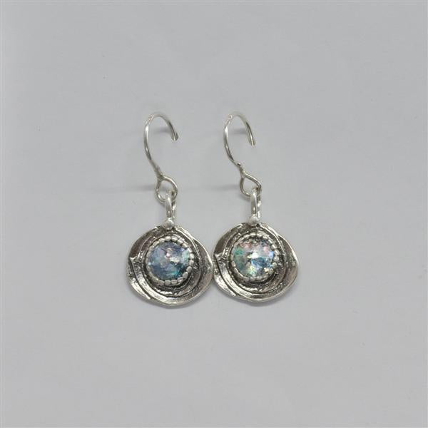 Shiny Silver Multi-Layered Round Roman Glass Earrings