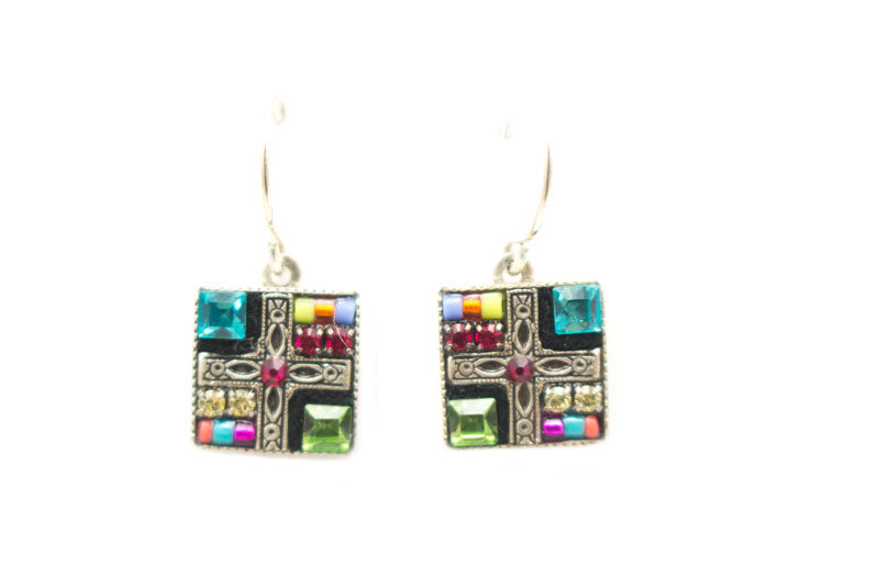 Multi Color Geometric Small Square Earrings by Firefly Jewelry