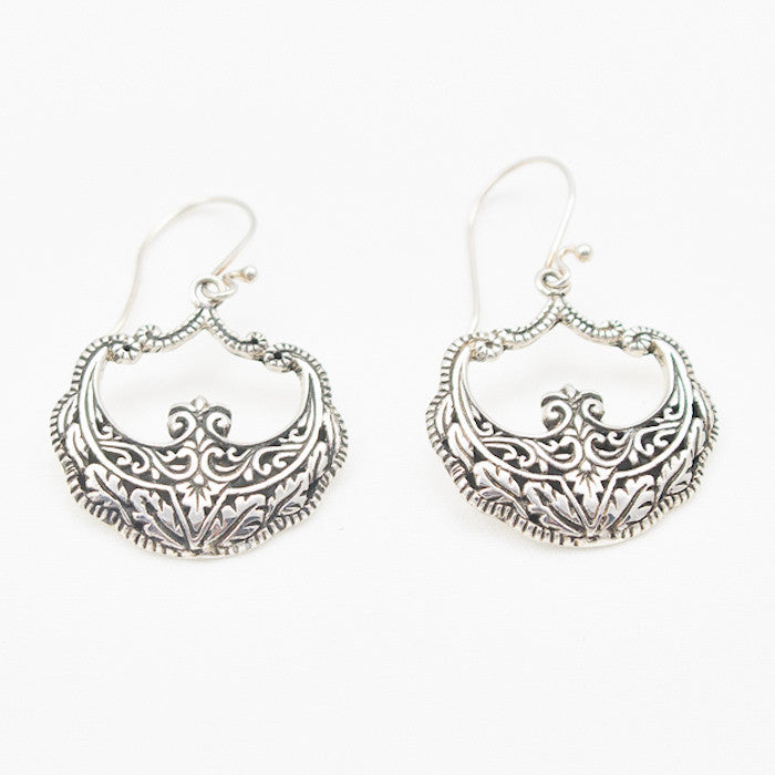 Sterling Silver Fancy Floral Dangle Earrings