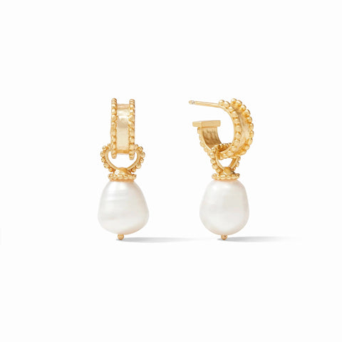 Marbella Pearl Hoop & Charm Earring Gold Freshwater Pearl by Julie Vos