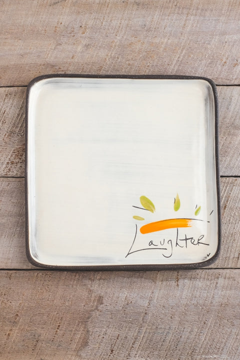 Laughter Small Square Plate Hand Painted Ceramic