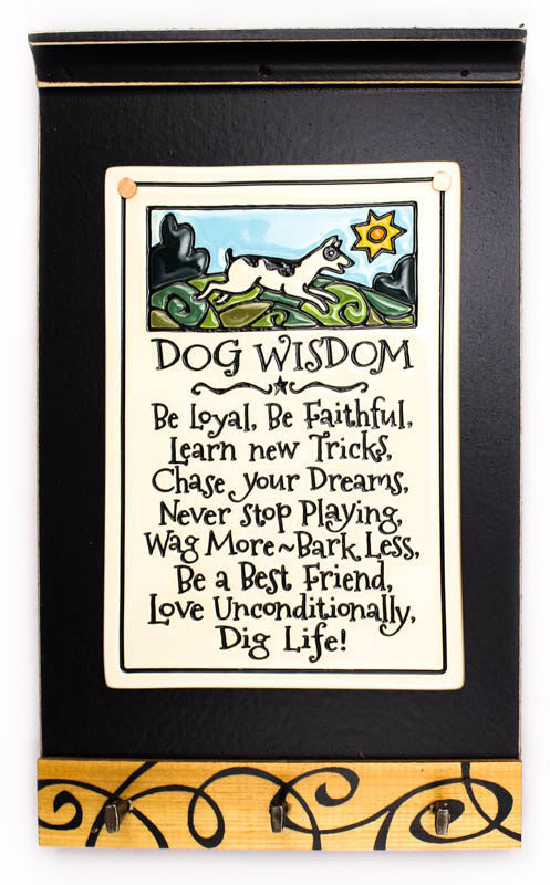 Dog Wisdom Ceramic Tile on Wooden Keyholder
