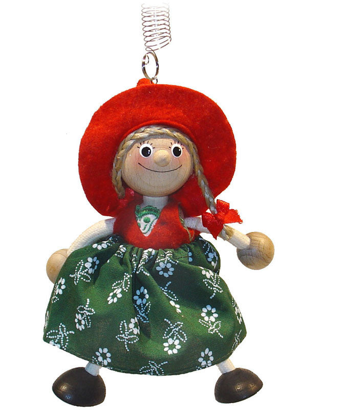 Alpine Girl in Red/Green Handcrafted Wooden Jumpie