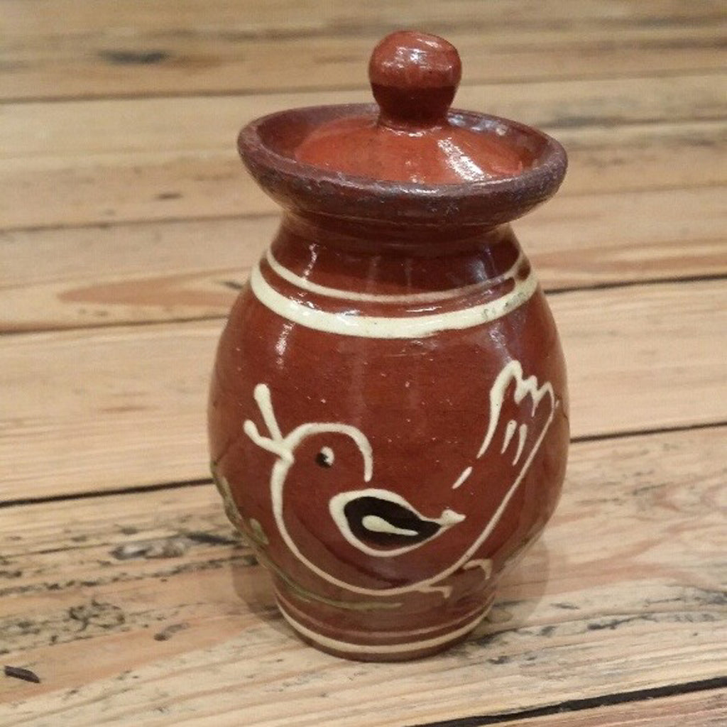 Redware Mini Canister with Single Bird