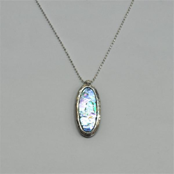 Elongated Oval Washed Roman Glass Necklace