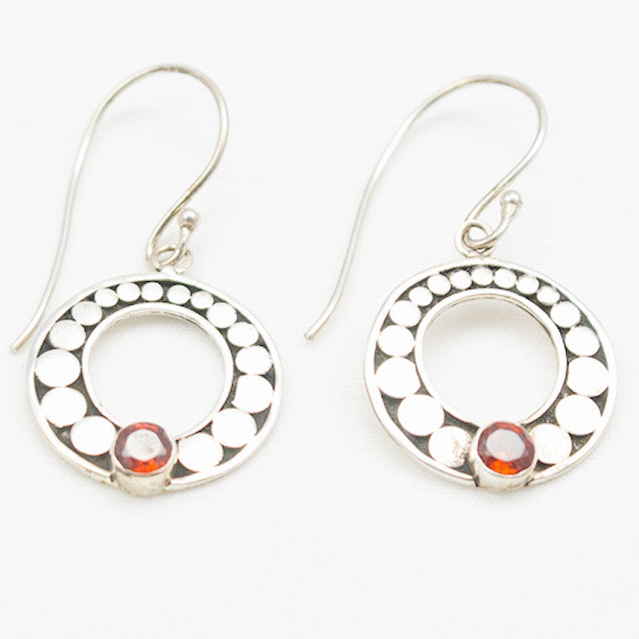 Sterling Silver Round Earrings with Garnet