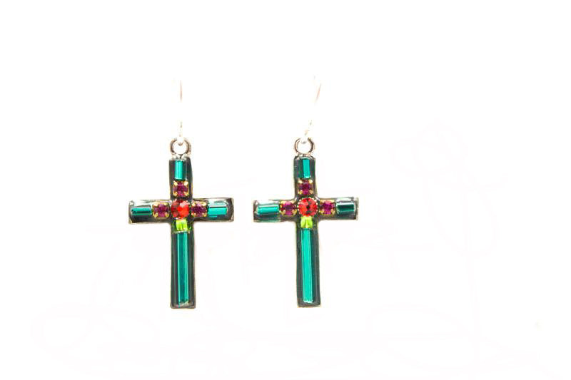 Teal Small Simple Cross Earrings by Firefly Jewelry