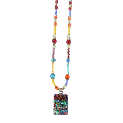 Multi Bright Rectangle Pendant Beaded Necklace by Michal Golan