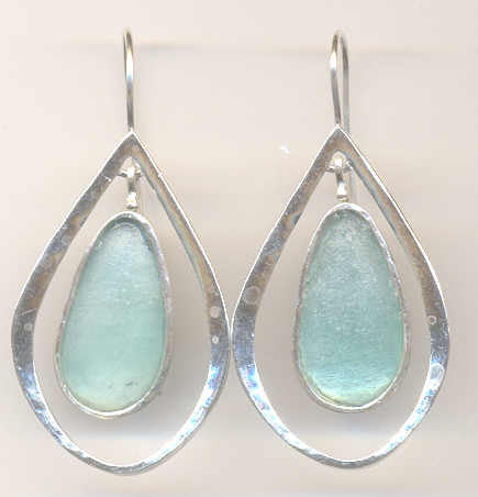 Double Teardrop Washed Roman Glass Earrings