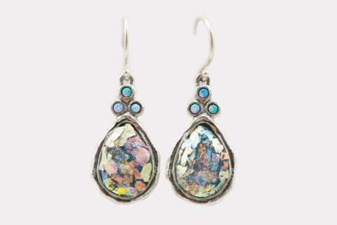 Opal Tear Drop Roman Glass Earrings