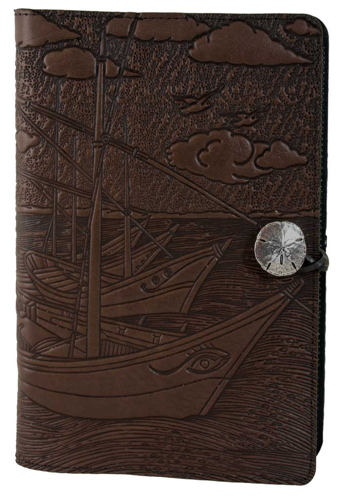 Large Leather Journal -  Van Gogh Boats in Chocolate