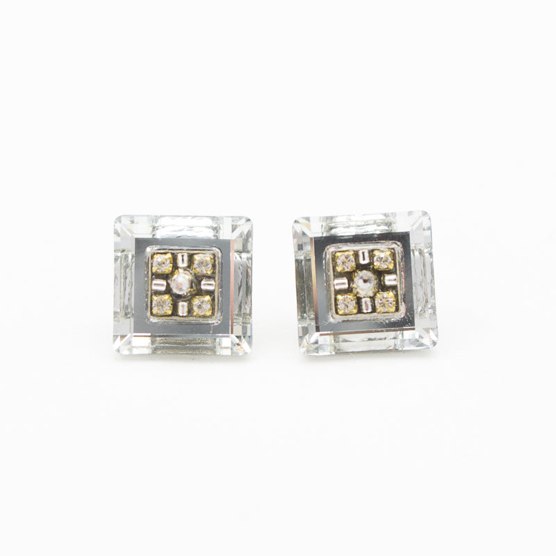 Silver La Dolce Vita Crystal Square Post Earrings by Firefly Jewelry