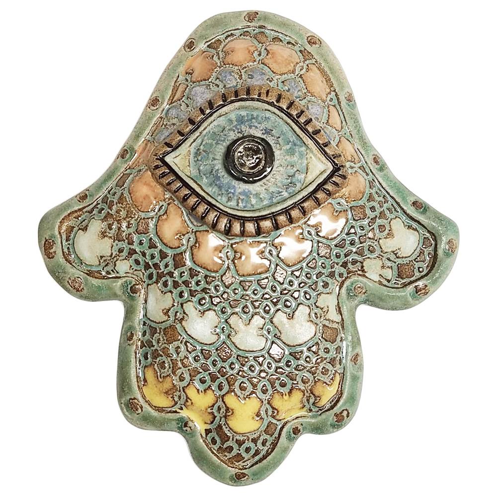 Moroccan Hamsa in Blue Lace Ceramic Wall Art by Laurie Pollpeter