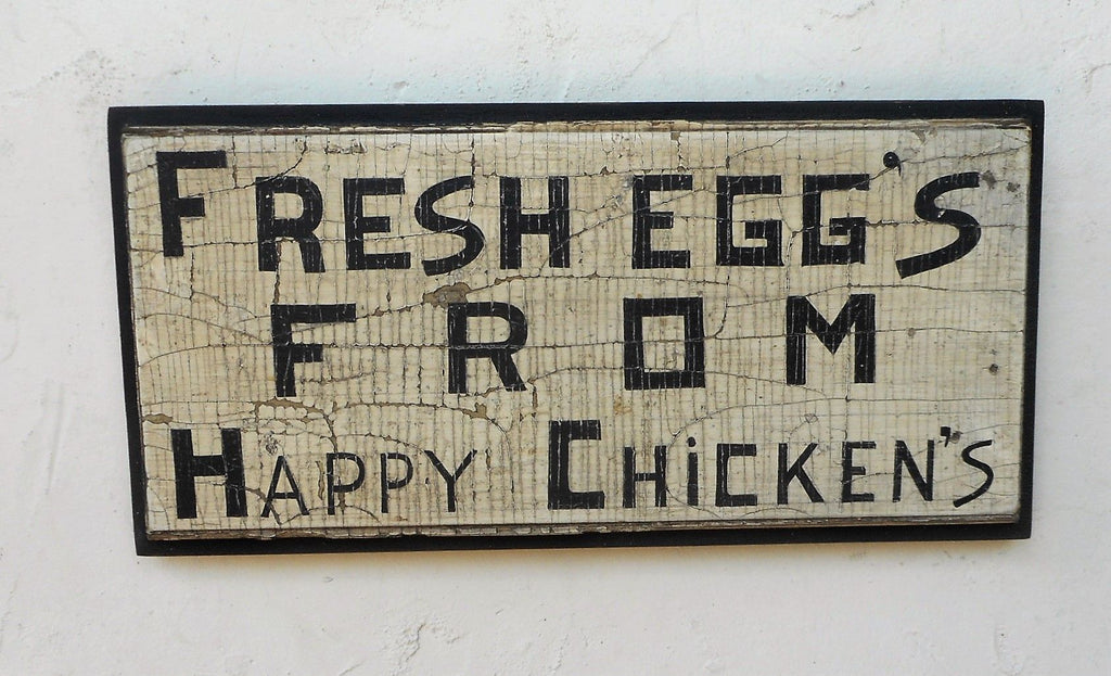 Fresh Eggs From Happy Chickens White with Black Trim Americana Art