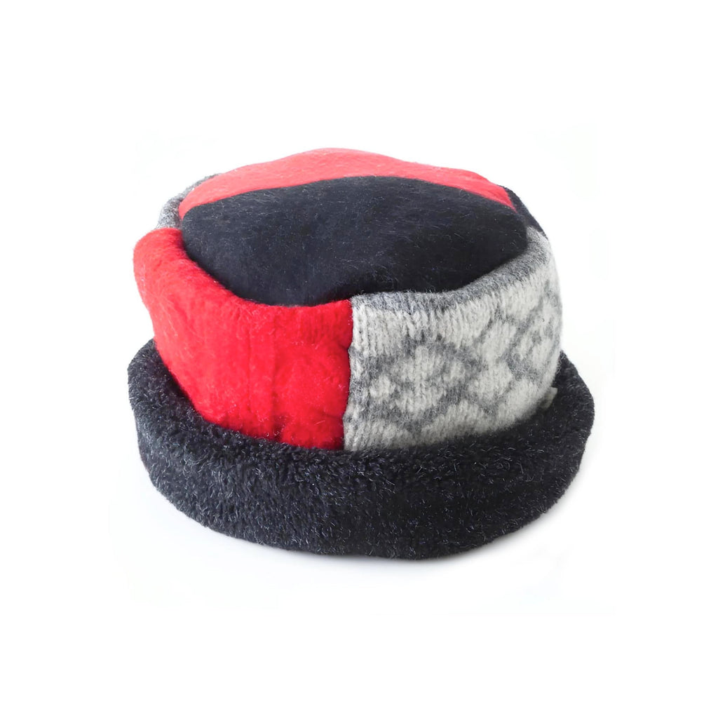Pillbox Hat in Red, Black, Grey