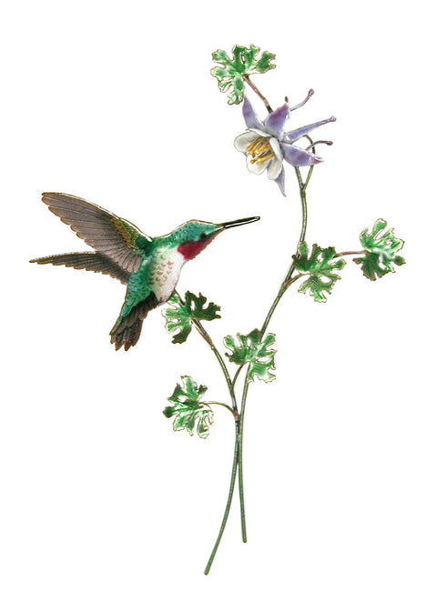 Hummingbird Broad Tailed with Blue Columbine Flower Wall Art by Bovano Cheshire
