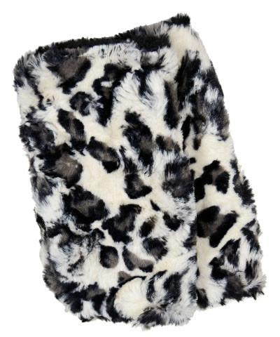 White Jaguar with Cuddly Black Luxury Faux Fur Fingerless Gloves