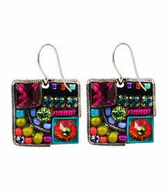 Multi Color Market Collage Square Earrings by Firefly Jewelry