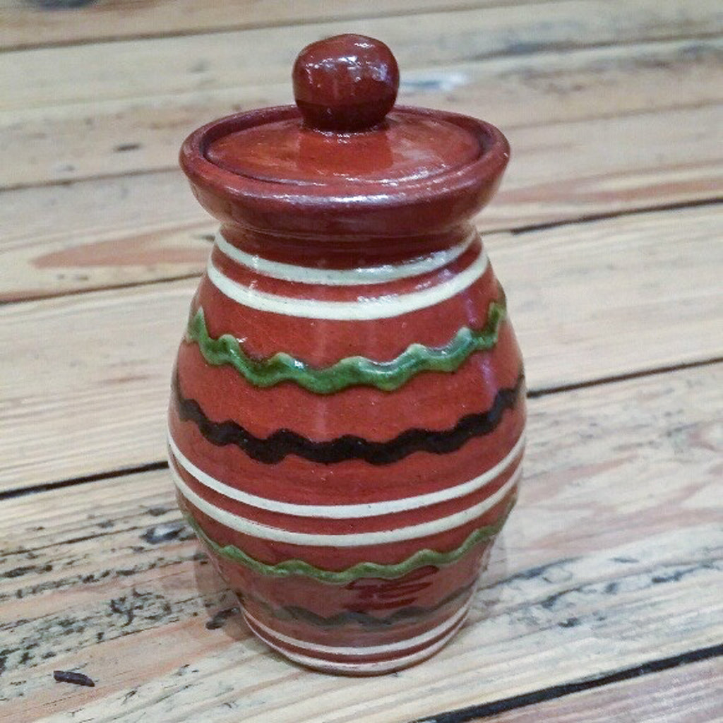 Redware Mini Canister with Black and Green Lines