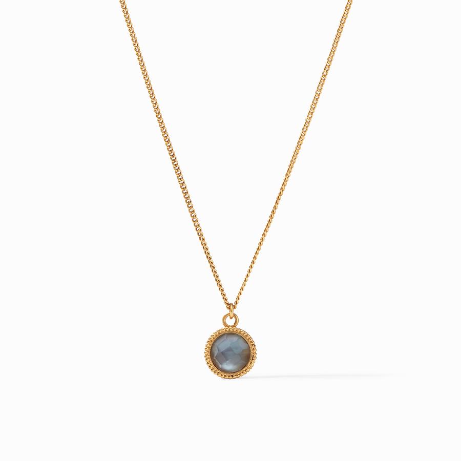 Fleur-de-Lis Solitaire Necklace Gold Iridescent Slate Blue Reversible By Julie Vos