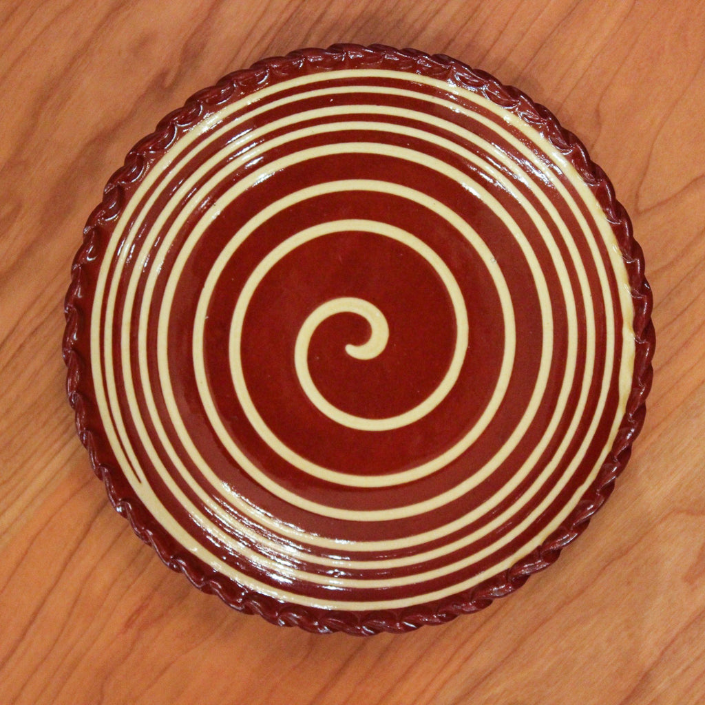 Redware 7'' Plate with Big White Swirl